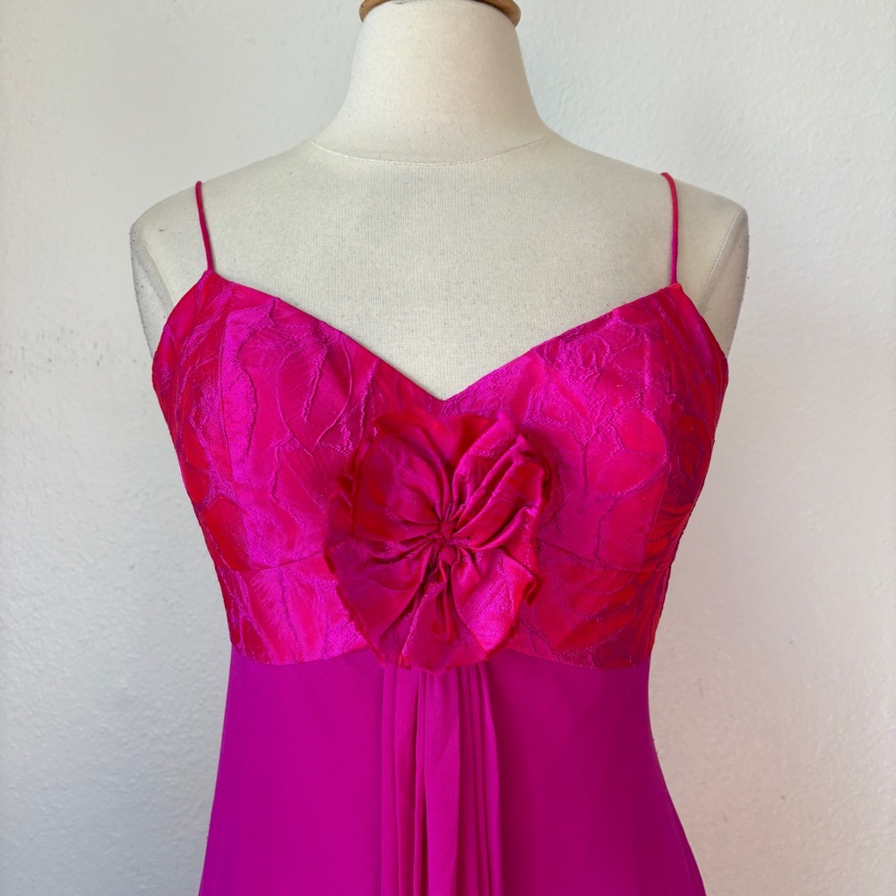 Empire Waist Silk Bright Pink Formal Full Length Dress - Picture 2 of 11